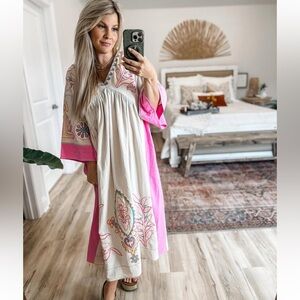 Pink and Cream Embroidered Women's Dress